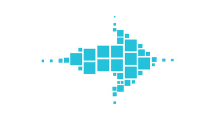 Abstract arrow shape composed of teal colored squares on white background