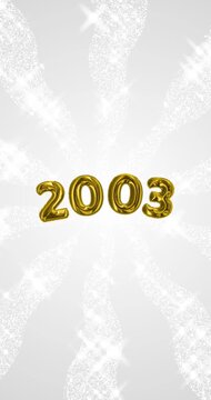 2003 number - 3D Golden foil balloon floating on spiral gray glitter background