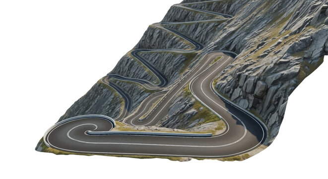Racing track with many turns and curves.