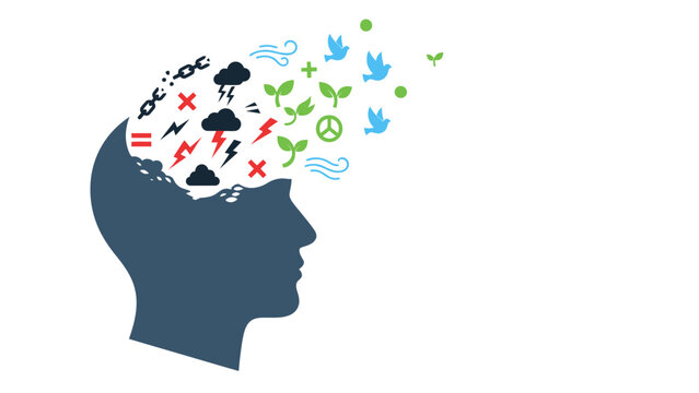 Human Head Silhouette with Thoughts and Ideas.