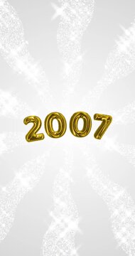 2007 number - 3D Golden foil balloon floating on spiral gray glitter background