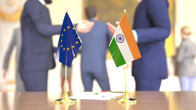 European Union and India trade discussion table, 3D rendering