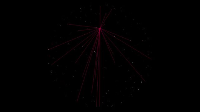 A sparse, spherical burst of magenta lines radiating from a central point. The lines end in small glowing dots, resembling a sea urchin or a floral explosion that fades and shifts in density.