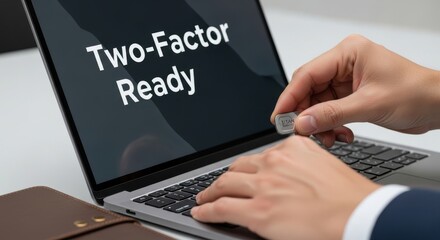 A professional male user's hands engaging with a sleek, modern silver laptop displaying "Two-Factor