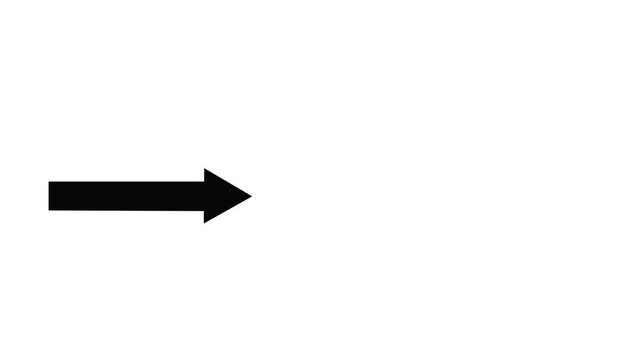 Black animated arrow smoothly moving on white background, minimal motion graphic with clean lines. Direction arrow, moving arrow, navigation icon, motion graphic, minimal design concept