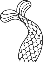 Fototapeta premium Fish tail drawing. Sea creature line doodle