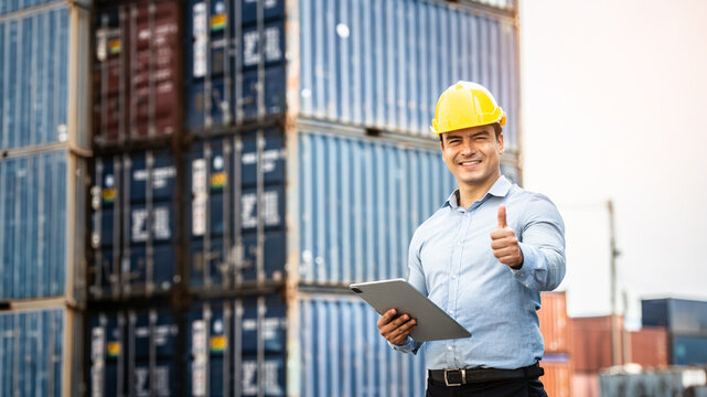 workers, engineers, staff, port maintenance, walkie talkie equipment, Tablet equipment for management
