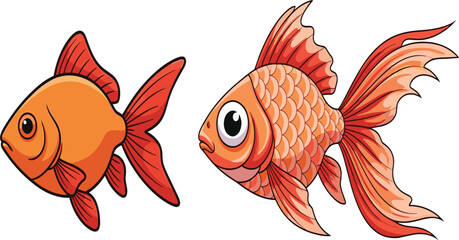 Cartoon Style Goldfish Illustration with Vibrant Colors and Detailed Scales for Aquatic Design © Selim Studio