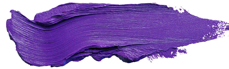 Brushstroke of thick, textured purple paint against black background