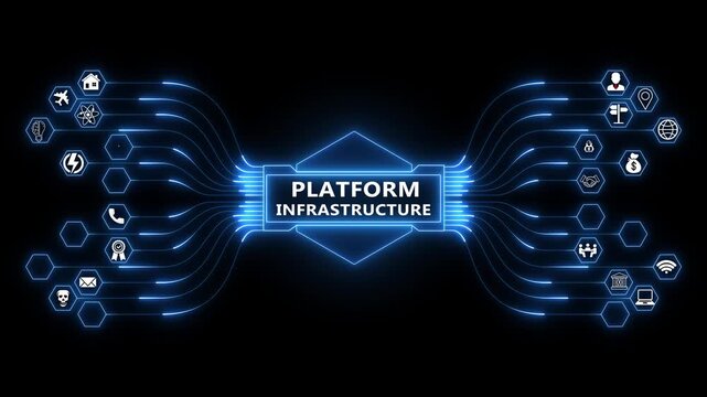 Enterprise system dashboard powered by Platform Infrastructure interface with secure analytics monitoring and advanced digital technology integration concept 4K animation video