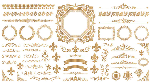 Classic golden frame collection with heraldic fleur de lis elements