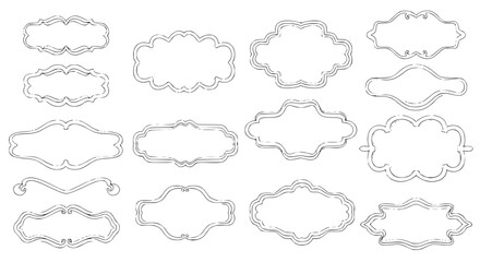 Obraz premium set of decorative organic frames, wavy vintage labels, thin outline, minimal vector style, isolated on white background, flat design, soft shadows, elegant decorative borders