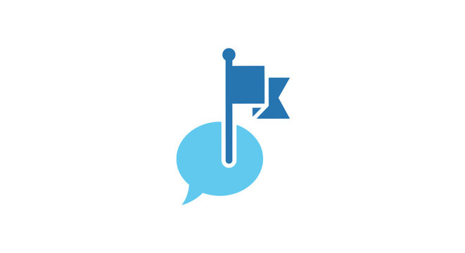 Blue Flag and Speech Bubble Icon.