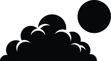 A simple black and white illustration of a cloud with the moon above it