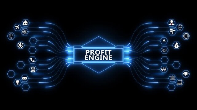 Enterprise finance dashboard powered by Profit Engine analytics interface with secure revenue monitoring and advanced digital performance technology 4K animation video