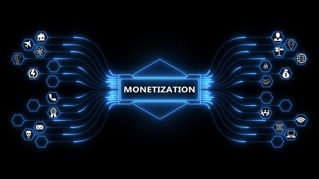 Digital business dashboard powered by Monetization analytics interface with secure revenue monitoring and advanced financial management technology 4K animation video