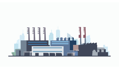 Obraz premium Modern industrial factory complex vector illustration with smokestacks and city skyline production scene