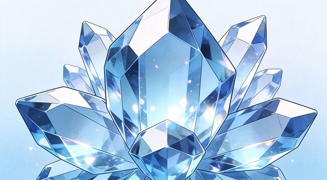 Minimal line art of abstract crystal facets, faceted polyhedral composition with sharp angles, cool