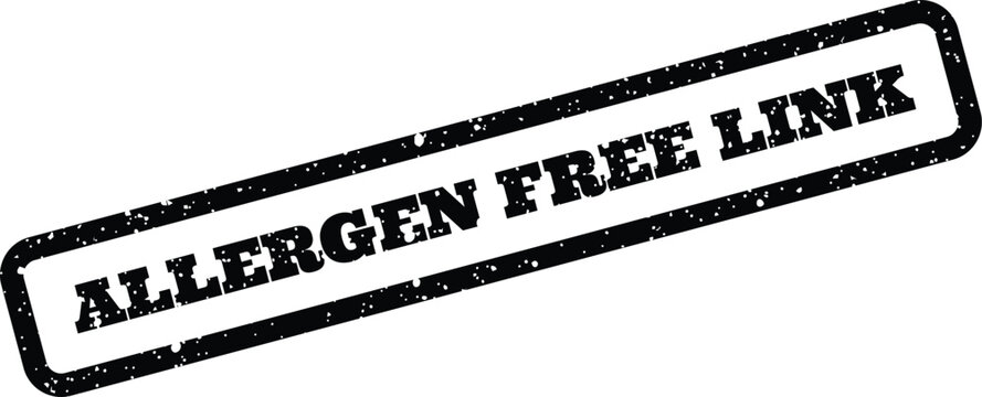 Distressed rubber stamp text indicating an allergen free link or resource for easy online navigation