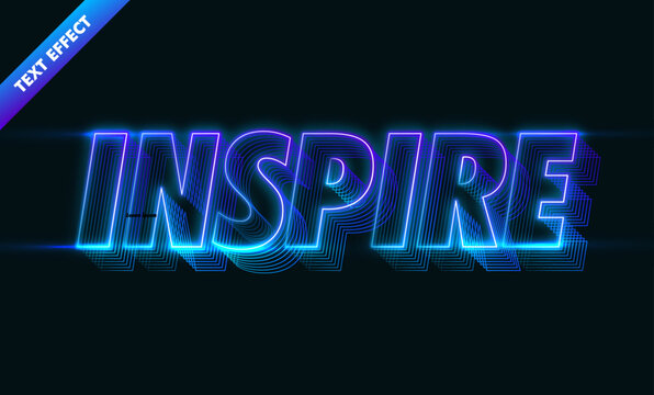 Inspire blue neon glowing echo line text effect with futuristic cyberpunk style
