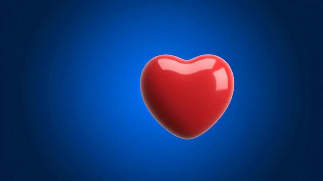A red heart floats against a gradient blue background