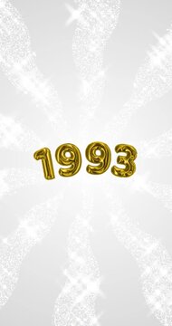 1993 number - 3D Golden foil balloon floating on spiral gray glitter background