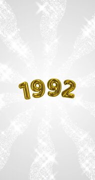 1992 number - 3D Golden foil balloon floating on spiral gray glitter background