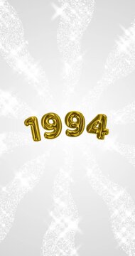 1994 number - 3D Golden foil balloon floating on spiral gray glitter background