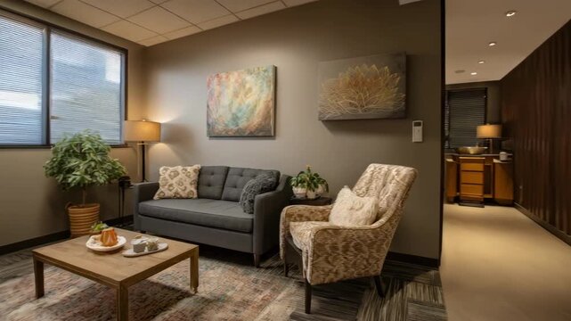Focused view of a comfortable calming space featuring gentle light and muted tones ideal for mindfulness and behavioral health support.