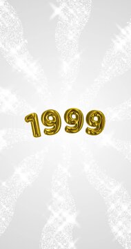 1999 number - 3D Golden foil balloon floating on spiral gray glitter background