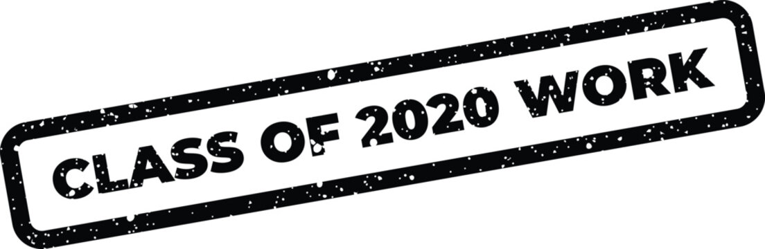 Distressed stamp illustration displaying CLASS OF 2020 WORK for marking academic projects or group efforts