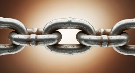Fototapeta premium Close-up of rusty metal chain links on warm background, symbolizing strength and connection