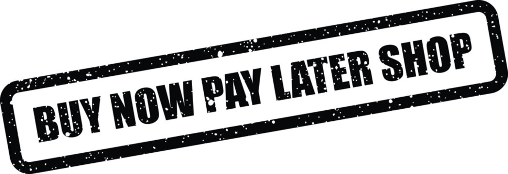 Distressed textual stamp encouraging shoppers to utilize deferred payment options for retail purchases