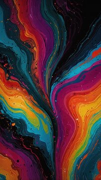 Neon Rainbow Paint Flow and Splatter Modern Abstract Art Background