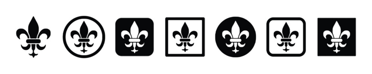 Fleur de lis symbols in various decorative frames, heraldic emblem design © Dreamscaretion