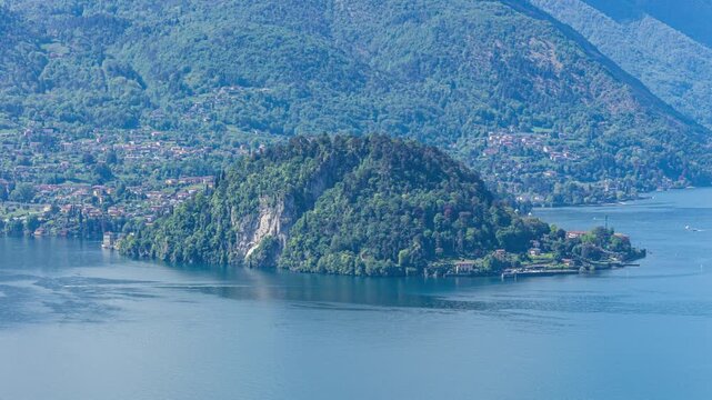 Time lapse, panoramic view on the promontory at Bellagio where Lake Como&rsquo;s three branches meet. Lombardy, Italy.