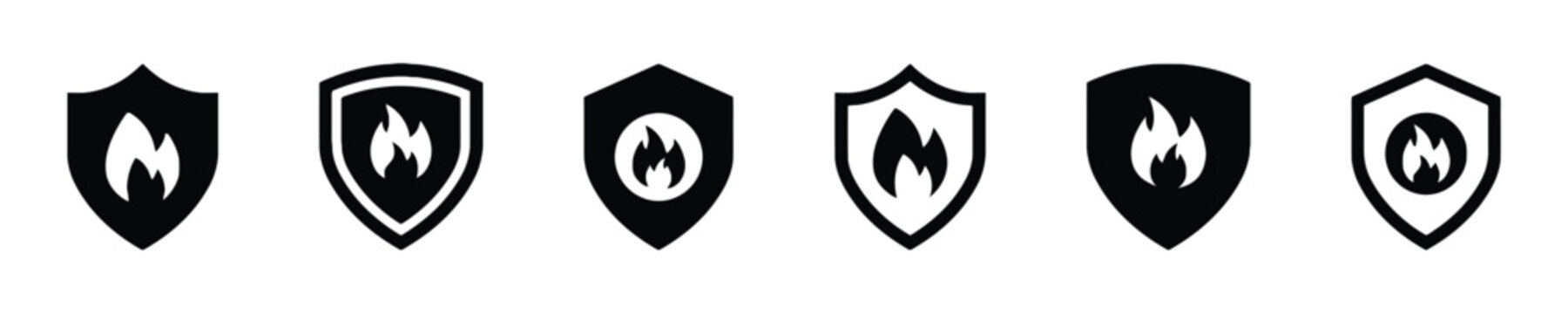 Fire shield protection icons set vector