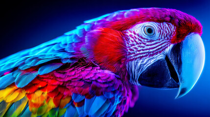 Fototapeta premium Colorful Parrot Portrait with Vibrant Feathers on Dark Background for Exotic Wildlife Concept