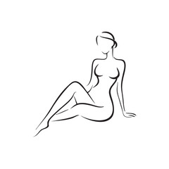 women sitting position, line drawing abstract