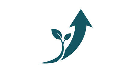 Obraz premium Teal graphic illustration of a growing plant with an upward arrow on a white background.