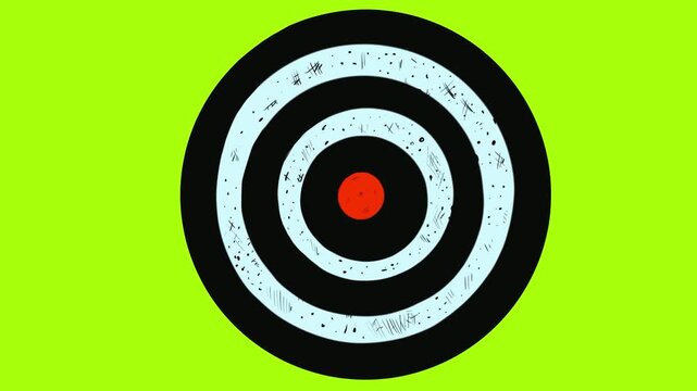 Self drawing target on green screen. Stock video with hatching and texturing of dartboard target.