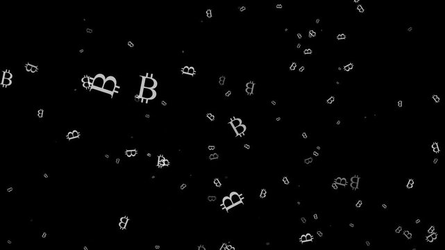 Bitcoin symbols falling on black background cryptocurrency concept blockchain digital currency money