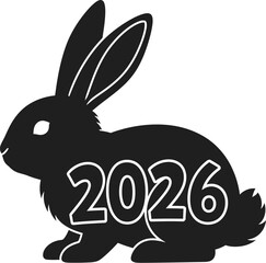Black silhouette of a rabbit marking the year 2026 is displayed.
