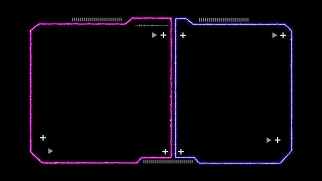 Futuristic hud interface elements with glowing neon borders and digital data displays. Futuristic hud frame border concept, screen overlay.