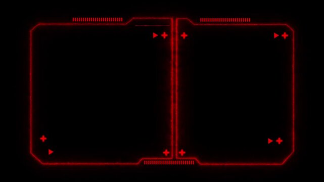 Futuristic hud interface elements with glowing neon Red borders and digital data displays. Futuristic hud frame border concept, screen overlay.