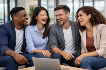 Fototapeta premium Business team smiling during collaborative office discussion