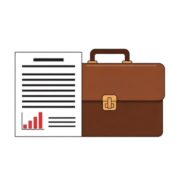 Business Documents and Portfolio Case with Chart and Data Sheets in Brown Leather