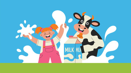 Fototapeta premium Girl cow milk carton splash