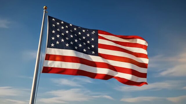 American Flag Waving in the Wind.