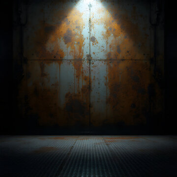 Rusty metal door with industrial floor